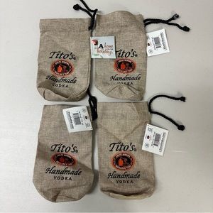 Set of 4 Tito’s Handmade Vodka Burlap Canvas Drawstring Bags